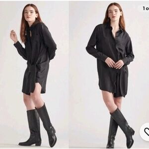 Thakoon Charcoal Black Button-Up Silk Shirt Dress XS